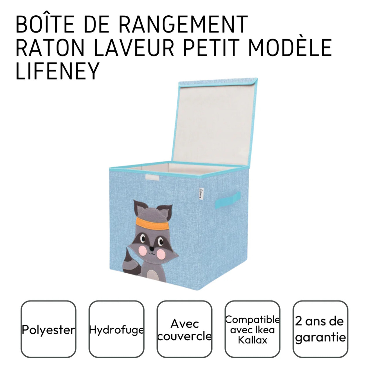 Boîte de rangement en tissu pour enfant "raton laveur" avec couvercle, compatible Ikea Kallax Lifeney