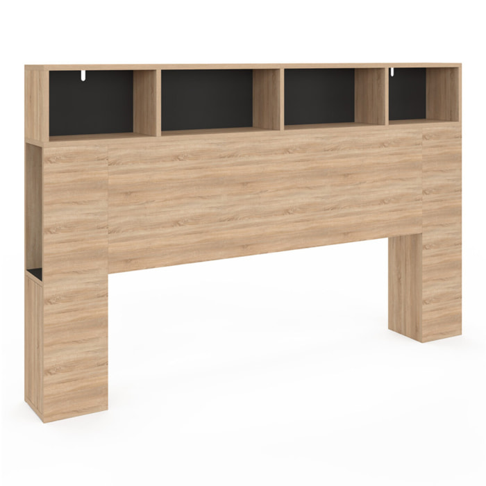 Tête de lit Léo bois et noire avec rangements 165 cm