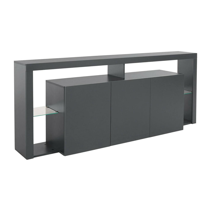 Credenza Ddariv, Buffet da soggiorno a 3 ante, Madia da salotto, Credenza moderna, 100% Made in Italy, 200x40h80 cm, Antracite