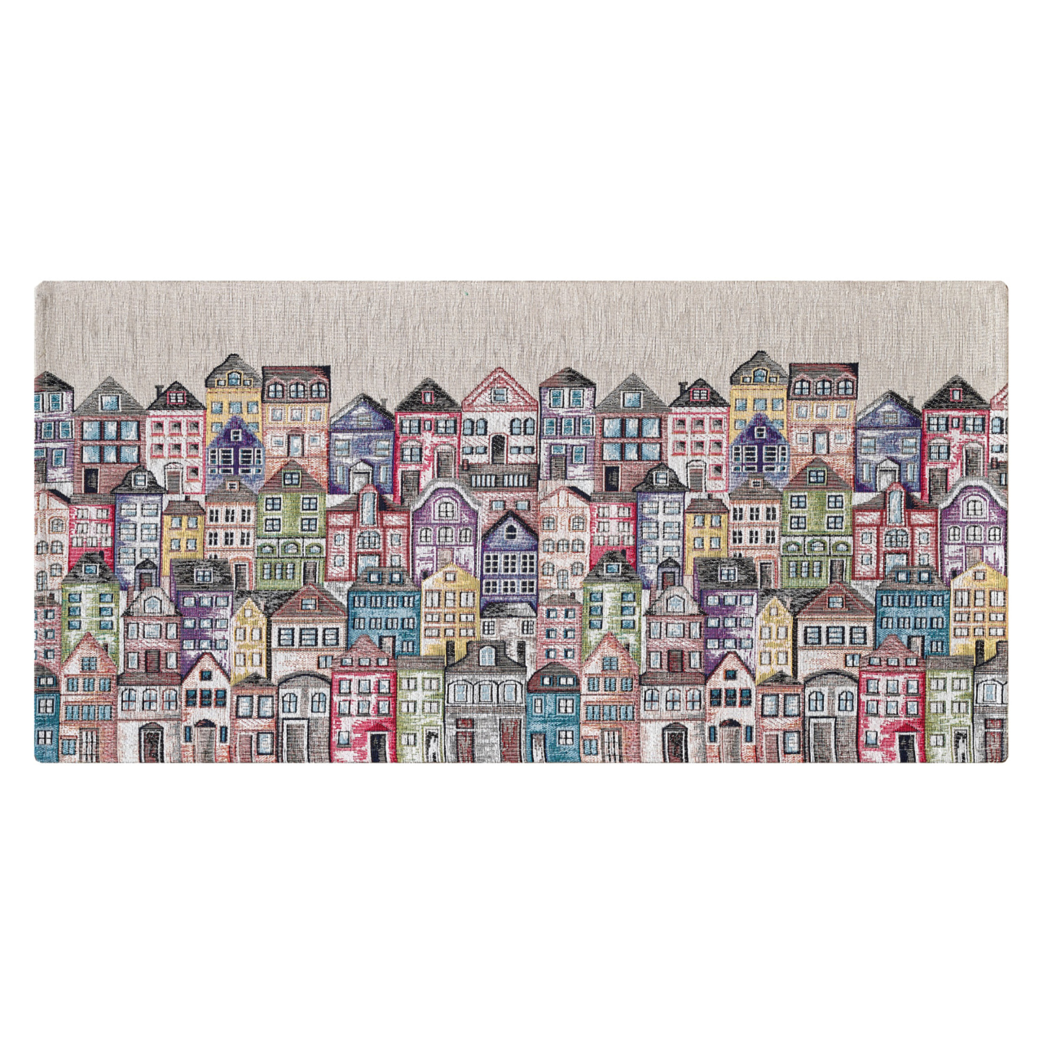 Tappeto Jacquard Ideale Cucina Ingresso Made In Italy Antiscivolo, Lavabile, Morbido Disegno Village By Suardi