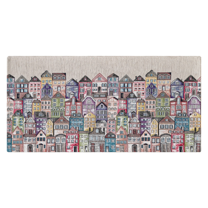 Tappeto Jacquard Ideale Cucina Ingresso Made In Italy Antiscivolo, Lavabile, Morbido Disegno Village By Suardi