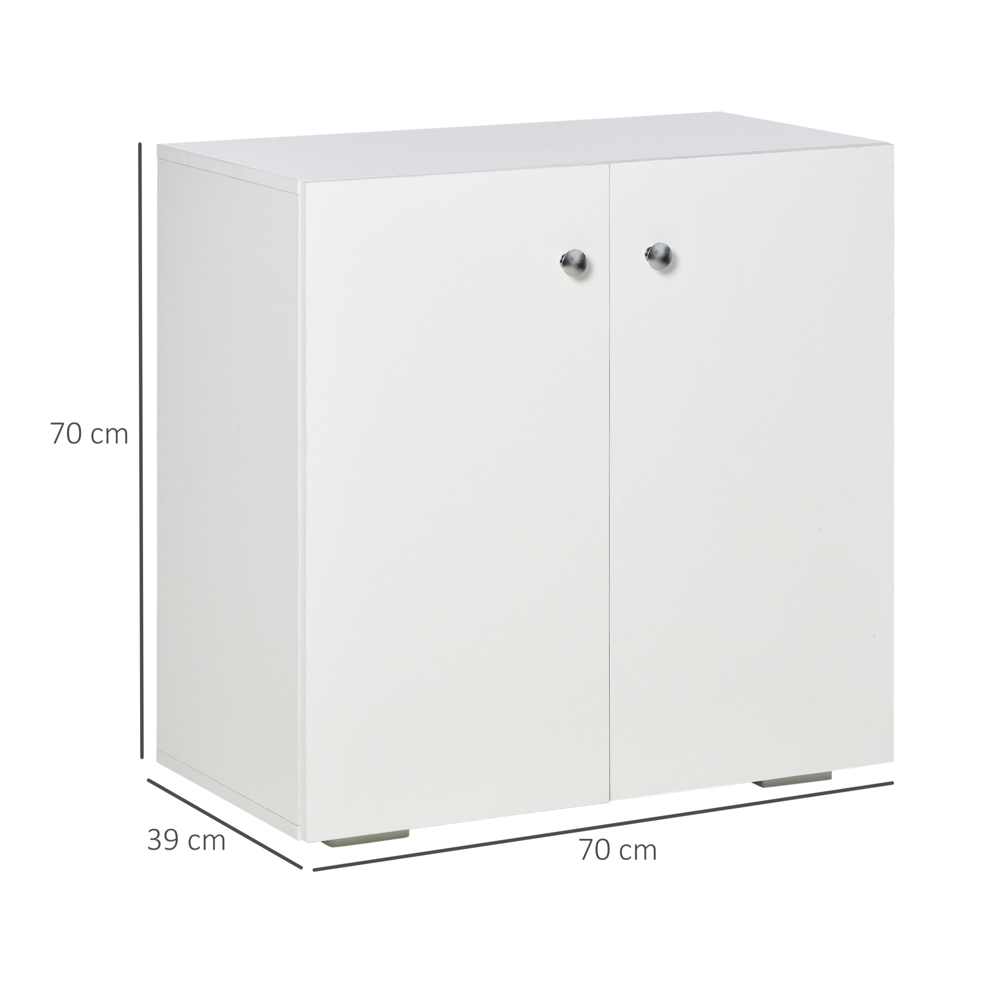 HOMCOM Aparador de Salón con 2 Puertas Armario Auxiliar con 2 Estantes para Libros Ropa Juguetes Estilo Moderno 70x39x70 cm Blanco