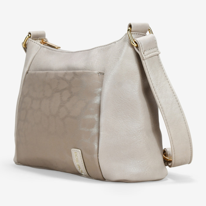 Bolso bandolera taupe con bolsillo grabado de leopardo