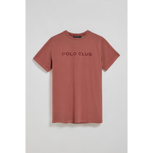 Camiseta Apolo garment dyed roja con logo Polo Club aterciopelado