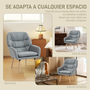 Sillón de Salón Moderno, Butaca de Salón, Acolchado de Doble Capa, Tapizado en Cuero Sintético, Patas de Madera, Sillón de Lectura para Dormitorio, Oficina, Estudio, 68x74x89 cm, Gris