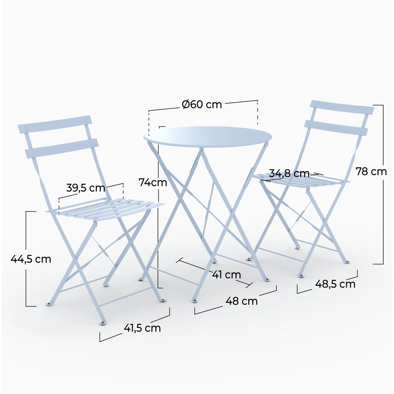 Table ronde et chaises de jardin pliantes 2 places en métal bleu - Kayla