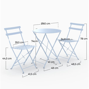 Table ronde et chaises de jardin pliantes 2 places en métal bleu - Kayla