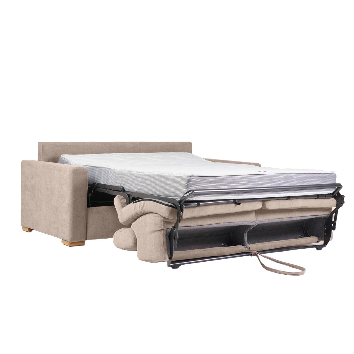 Canapé convertible avec têtières ajustables 3 places en tissu effet velours beige avec matelas 18 cm NORO