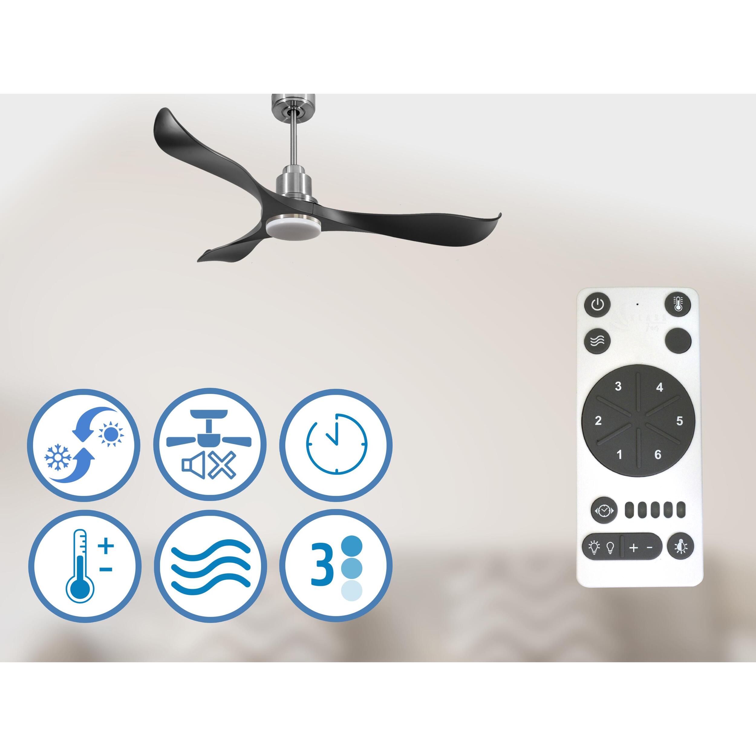 Ventilador de techo Modo Invierno/Verano Termostato Dimable Wifi Motor DC Techos Inclinados Mando a Distancia Luz tres tonos Adaptador 2/3 Aspas Hypersilence UtilaD132C04LED64530 PURLINE