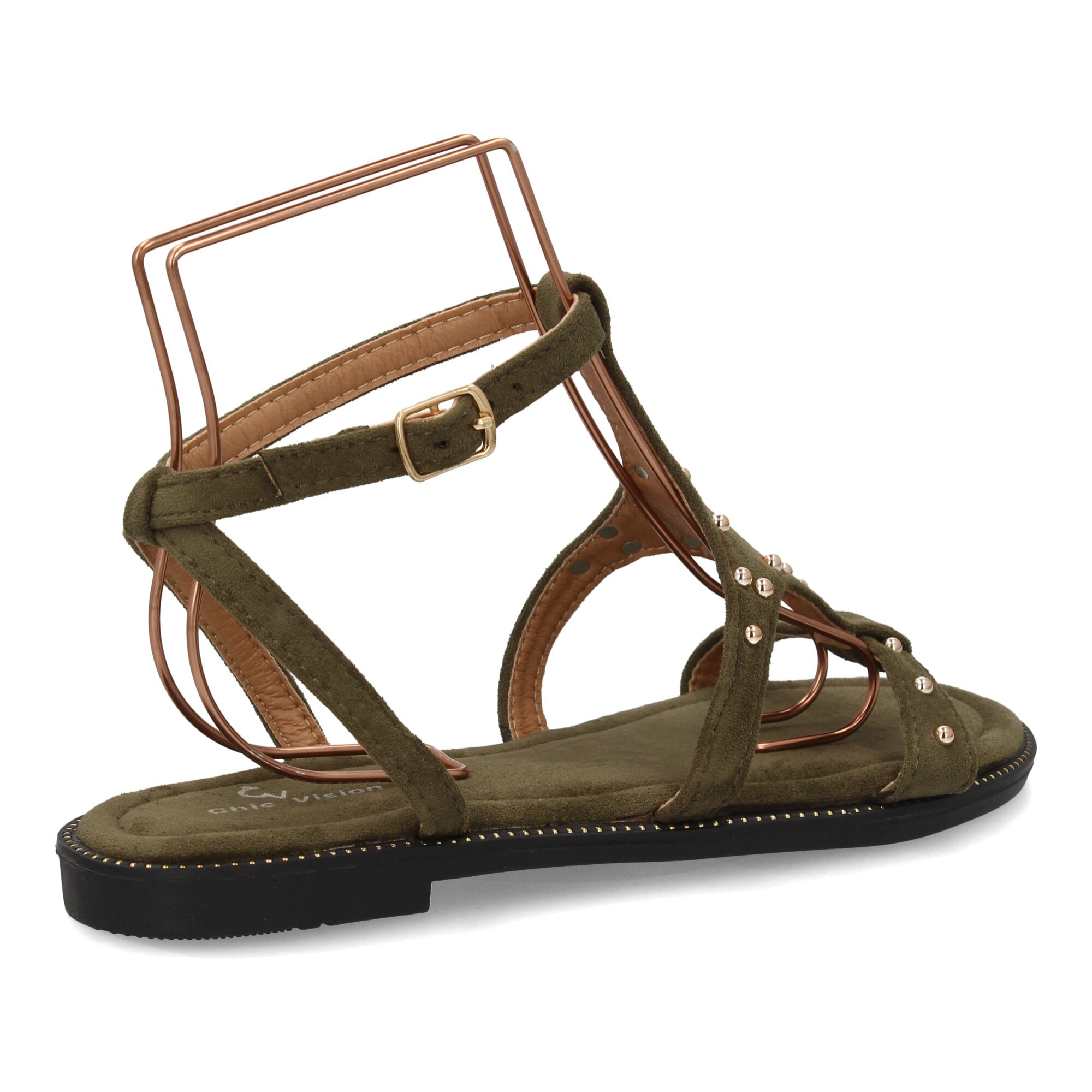 Sandalia plana elegante mujer tachuelas