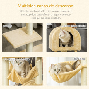 Árbol Rascador para Gatos 98 cm con Cueva Hamaca Escalera Postes de Sisal Beige