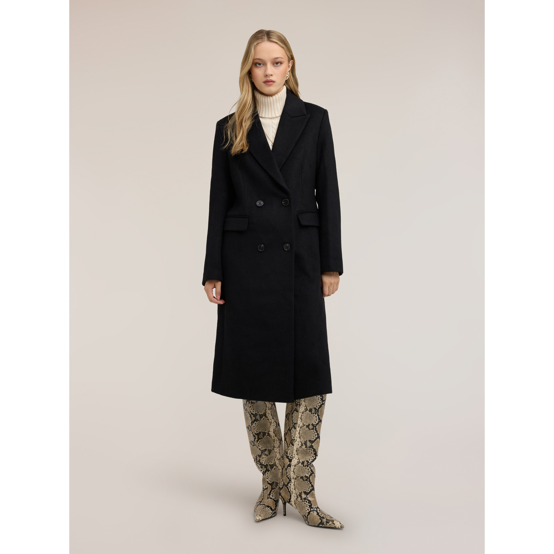 Motivi - Cappotto doppiopetto in drap misto lana - Nero