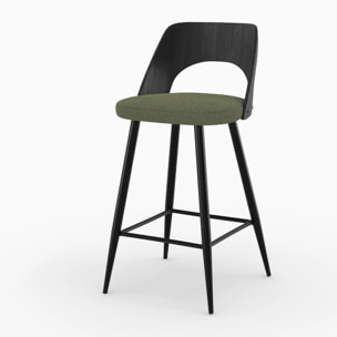 Lot de 2 chaises pour îlot central en tissu bouclé vert kaki 66 cm - Mindy