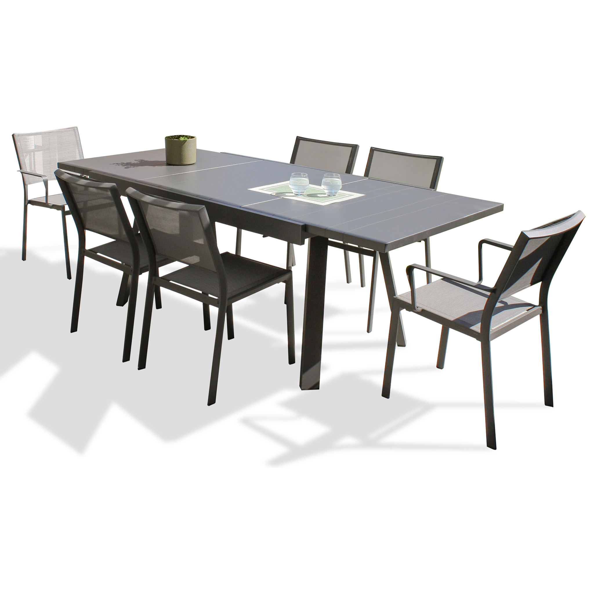STOCKHOLM - Ensemble repas de jardin 6 places en aluminium gris anthracite