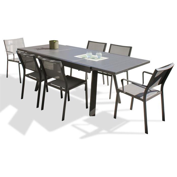 STOCKHOLM - Ensemble repas de jardin 6 places en aluminium gris anthracite