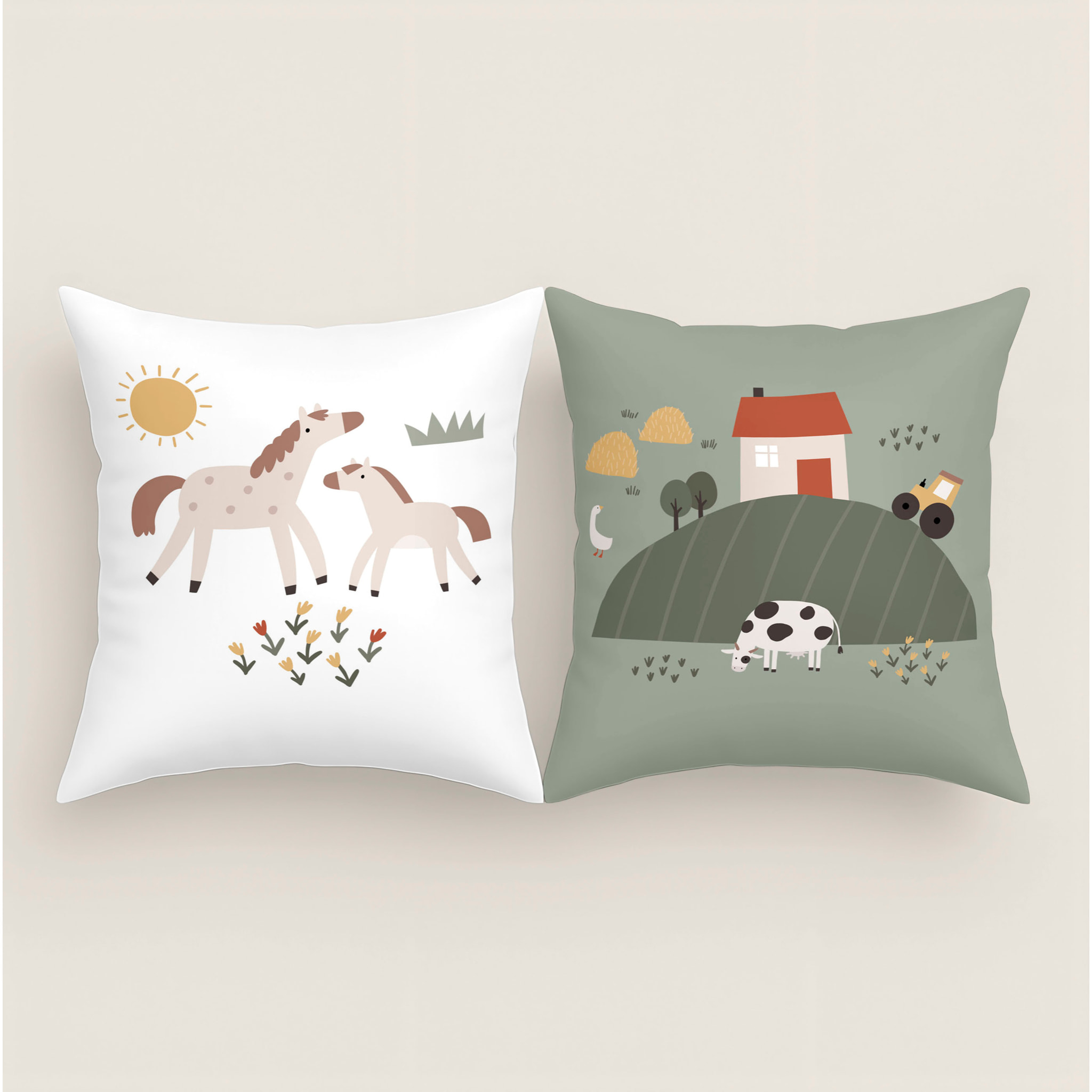 Cool Kids - Funda de Cojín Estampado - Con Cremallera - Sin relleno - 100% Algodón - Farm Life