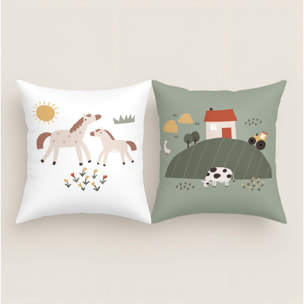 Cool Kids - Funda de Cojín Estampado - Con Cremallera - Sin relleno - 100% Algodón - Farm Life