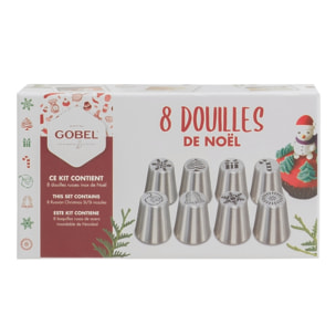 GOBEL - Coffret de 8 Douilles à Pâtisserie Professionnelles spéciales Noël - Réutilisable à l'infinie - En acier inoxydable - Douilles pâtissières haute qualité