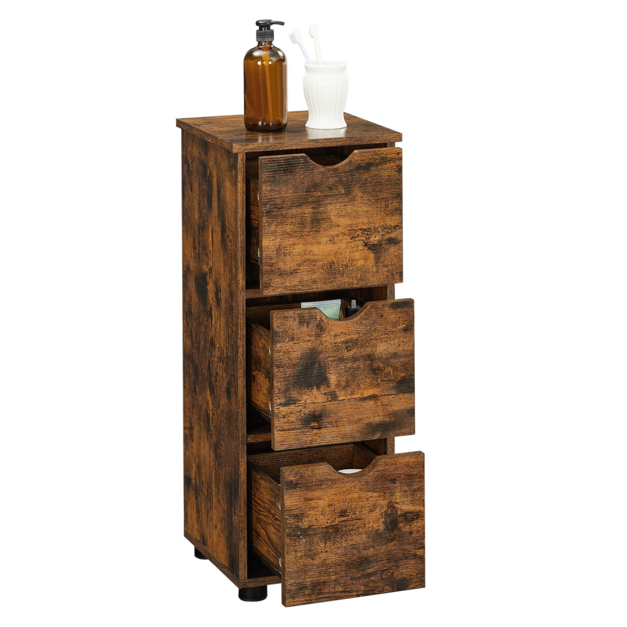 Cassettiera bagno rustica in legno marrone scuro