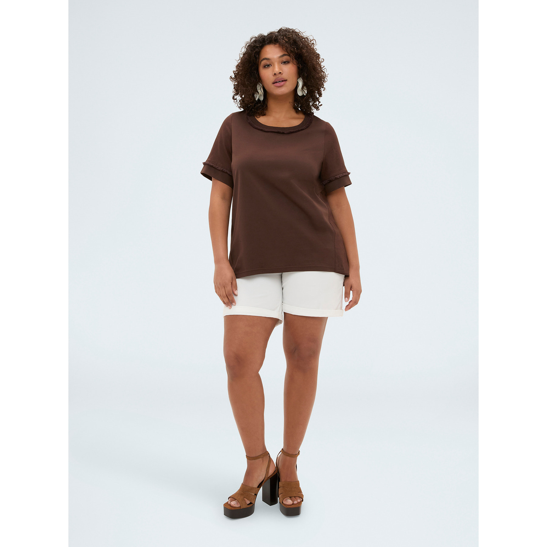 Fiorella Rubino - Camiseta bimaterial en mezcla de lino - Marrón