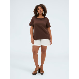 Fiorella Rubino - Camiseta bimaterial en mezcla de lino - Marrón