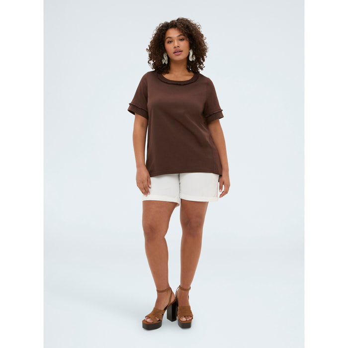 Fiorella Rubino - Camiseta bimaterial en mezcla de lino - Marrón