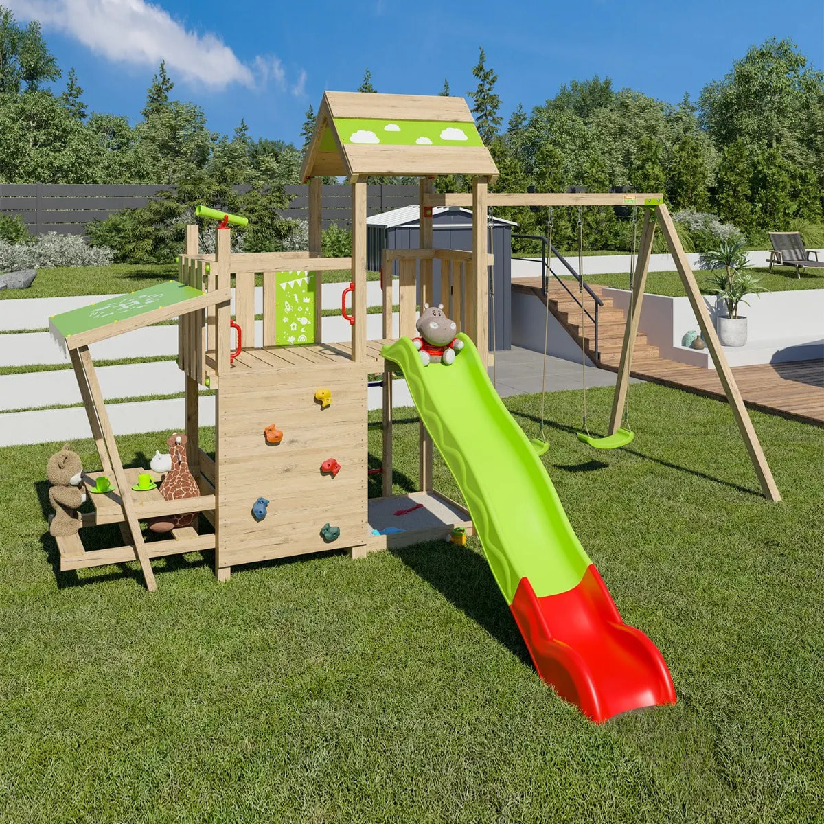 Aire de jeux bois 2,20 m ZESTY XPRESSION - 12 enfants