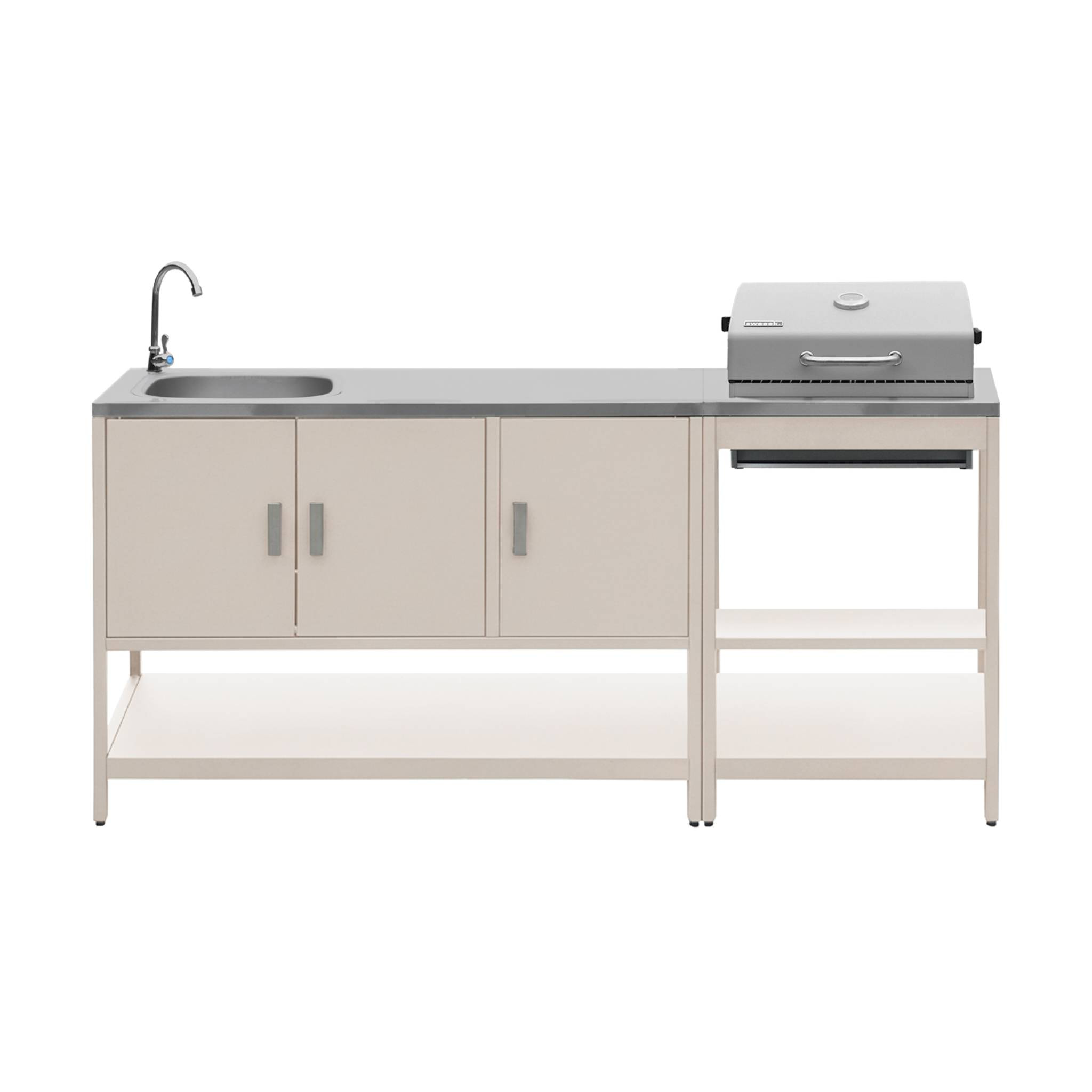 Cuisine extérieure Naxos 2 modules acier inoxydable beige barbecue au charbon avec évier
