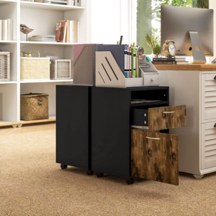 Caisson de bureau rangement bureau sur roulettes tiroir placard niche panneaux particules brun rustique