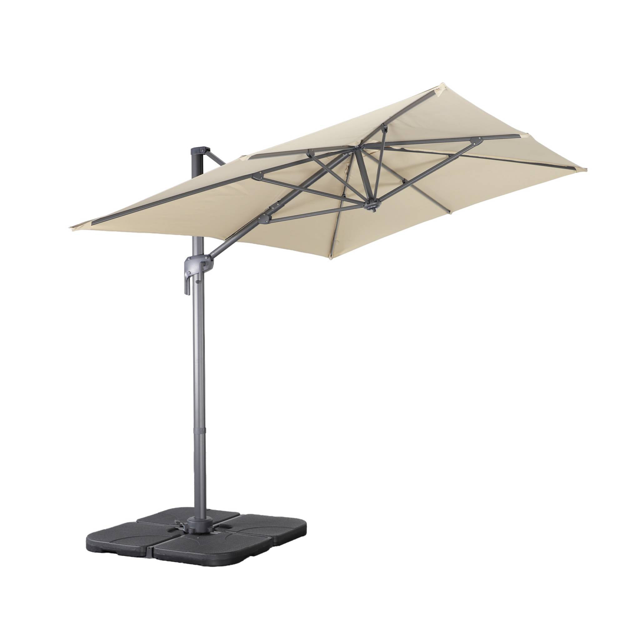 Parasol déporté rectangulaire 2x3m + dalles à lester - Antibes - Kaki - Parasol excentré inclinable. rabattable et rotatif à 360°.