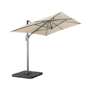 Parasol déporté rectangulaire 2x3m + dalles à lester - Antibes - Kaki - Parasol excentré inclinable. rabattable et rotatif à 360°.
