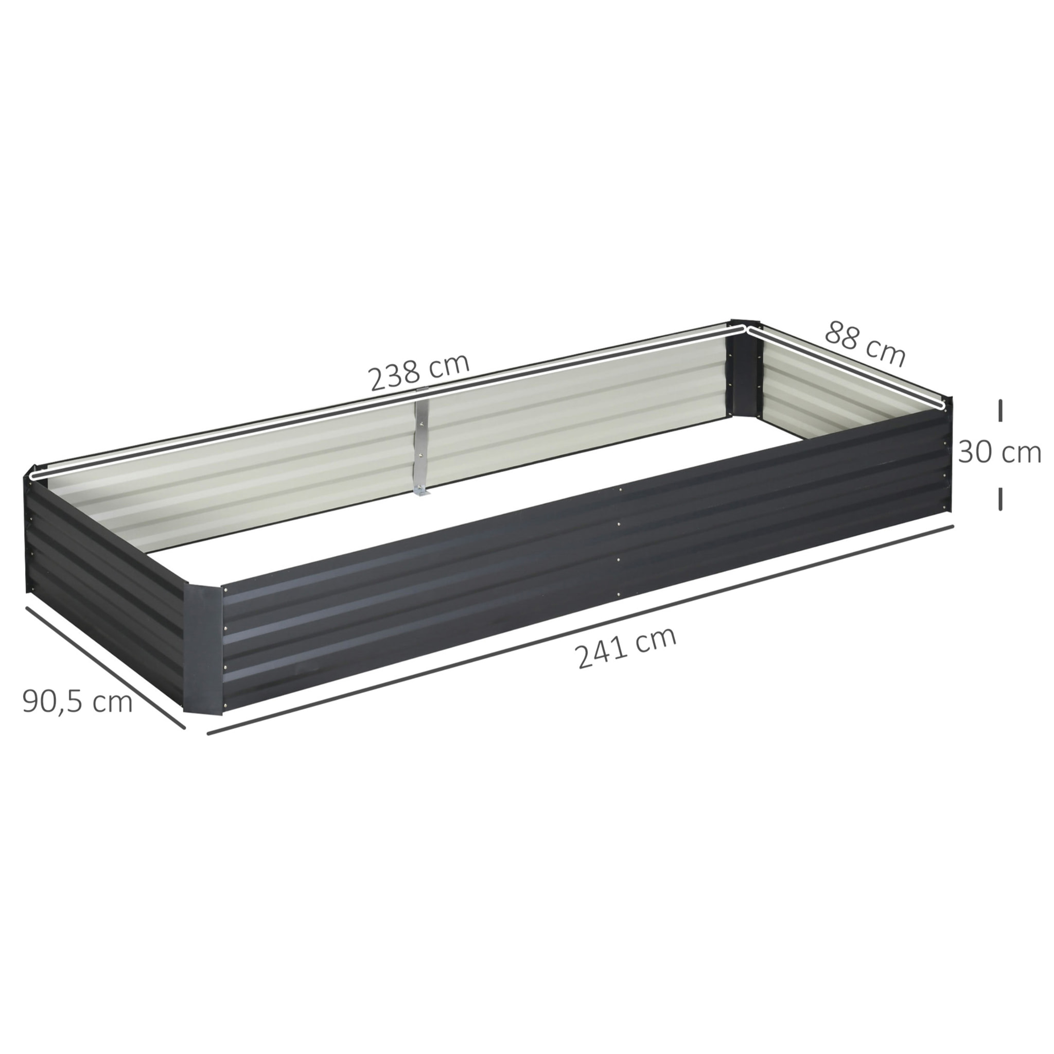 Jardinera Elevada de Acero Galvanizado Huerto Urbano para Cultivar Plantas Flores Hierba Macetero Grande Exterior Rectangular con Fondo Abierto 241x90,5x30 cm Gris