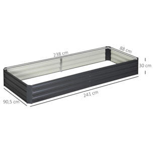 Jardinera Elevada de Acero Galvanizado Huerto Urbano para Cultivar Plantas Flores Hierba Macetero Grande Exterior Rectangular con Fondo Abierto 241x90,5x30 cm Gris