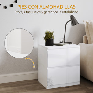 Mesita de Noche Moderna Mesilla de Noche con 2 Cajones Mesa de Noche para Dormitorio Salón 40x34x45 cm Blanco Brillo