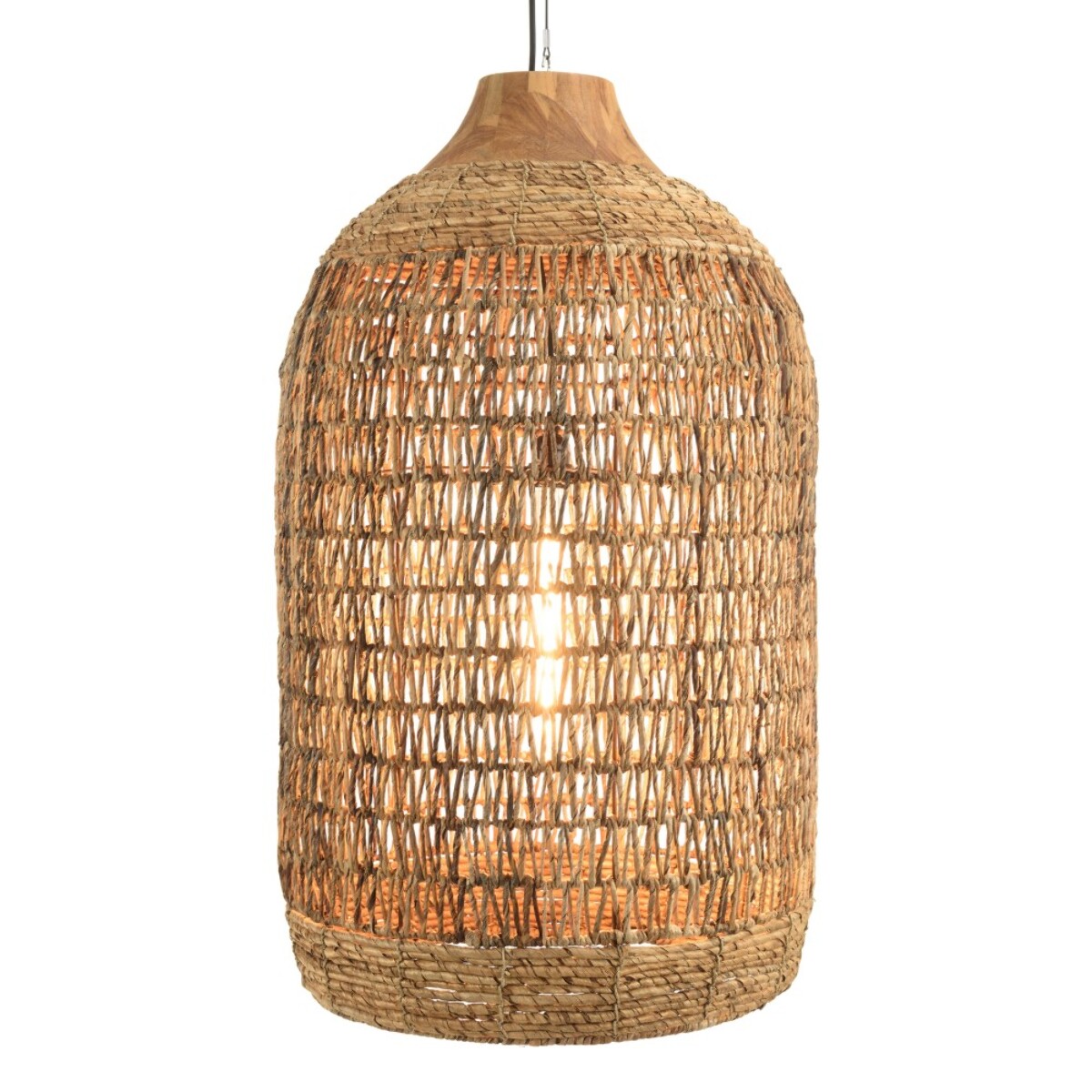 SIXTINE - Suspension 50x50cm en abaca couleur naturelle et teck recyclé