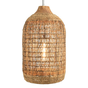 SIXTINE - Suspension 50x50cm en abaca couleur naturelle et teck recyclé