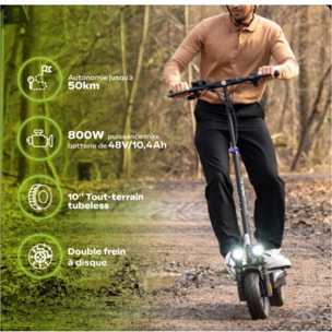 Trottinette électrique puissante tout-terrain UrbanGlide E-Cross Pro  Bleu 800W, autonomie 60km, pneus 10" off-road