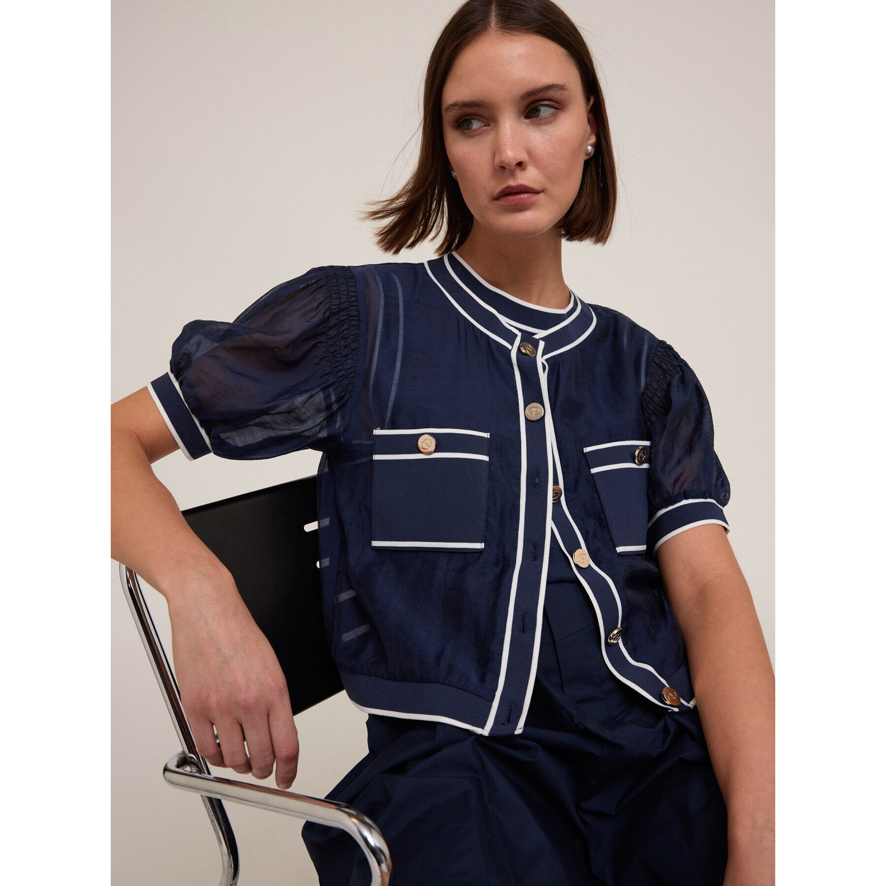 Motivi - Camicia misto lyocell con bordi a coste - Blu