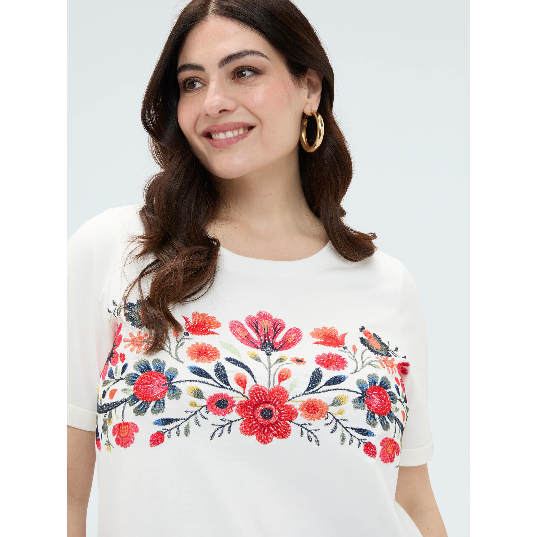 Fiorella Rubino - Camiseta de algodón con bordado floral - Blanco