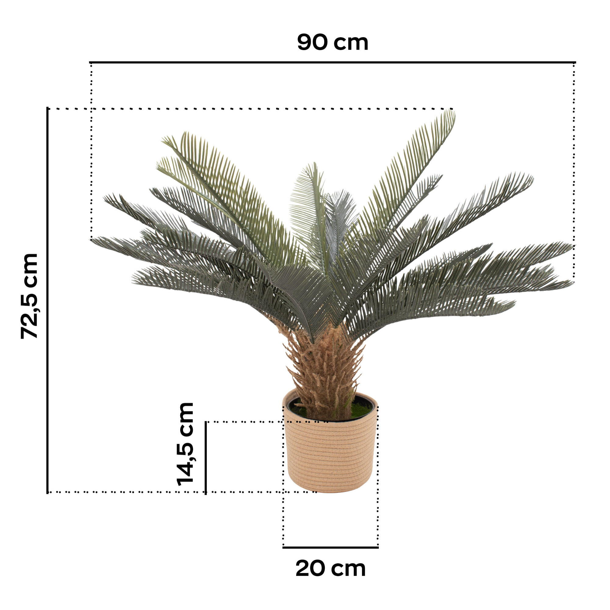 Cycas 85 - Pianta Artificiale Decorativa Tropicale Cycas H85 cm per Interno Esterno con Vaso Beige