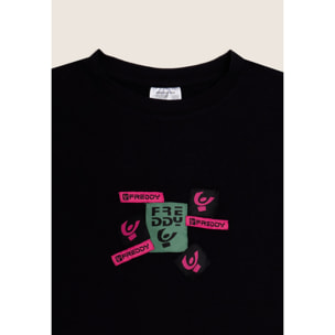 T-shirt Junior cropped con stampa loghi multipli