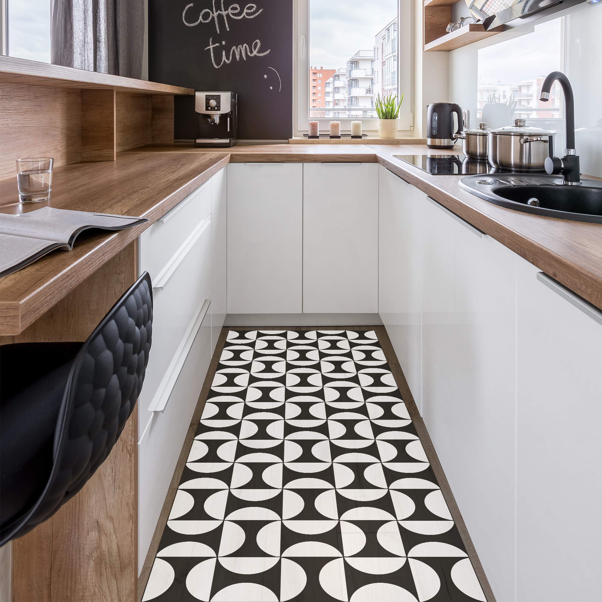 Alfombra de vinilo Eclipse 50x140 cm - PVC antideslizante, vinilica para cocina o salón, lavable, estilo geométrico