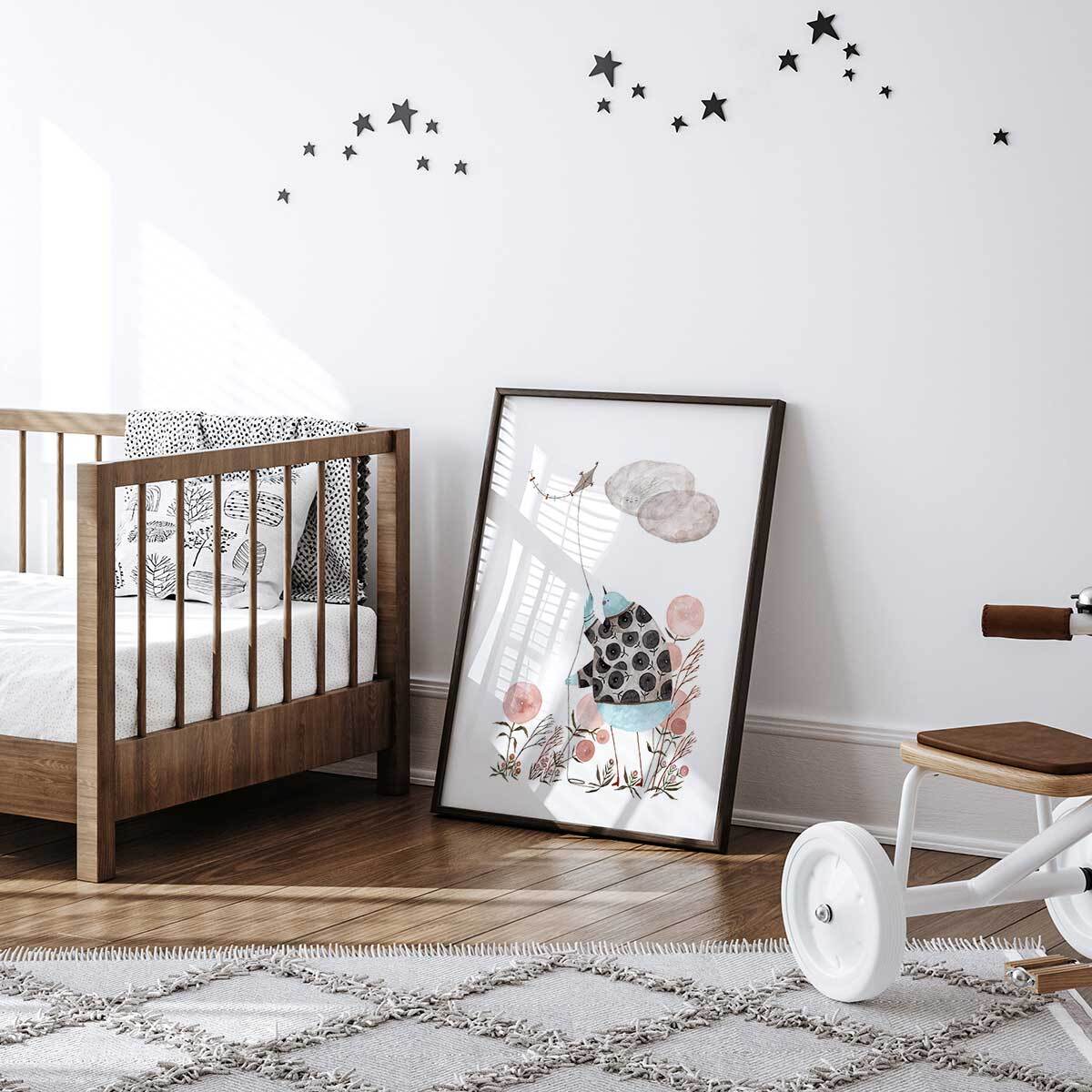 Affiche enfant cerf volant  Affiche + cadre en bois - Noir