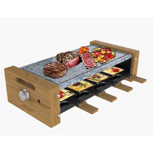 Raclette Cheese&Grill 8600 Wood AllStone. Potencia 1200 W, Placa piedra natural,