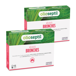 OLIOSEPTIL® - Bronches - Complexe d'huiles essentielles pures - Gélules végétales L-Vcaps® - Dès 15 Ans - Aide à dégager les bronches et assainir les voies respiratoires - Lot de 2 produits