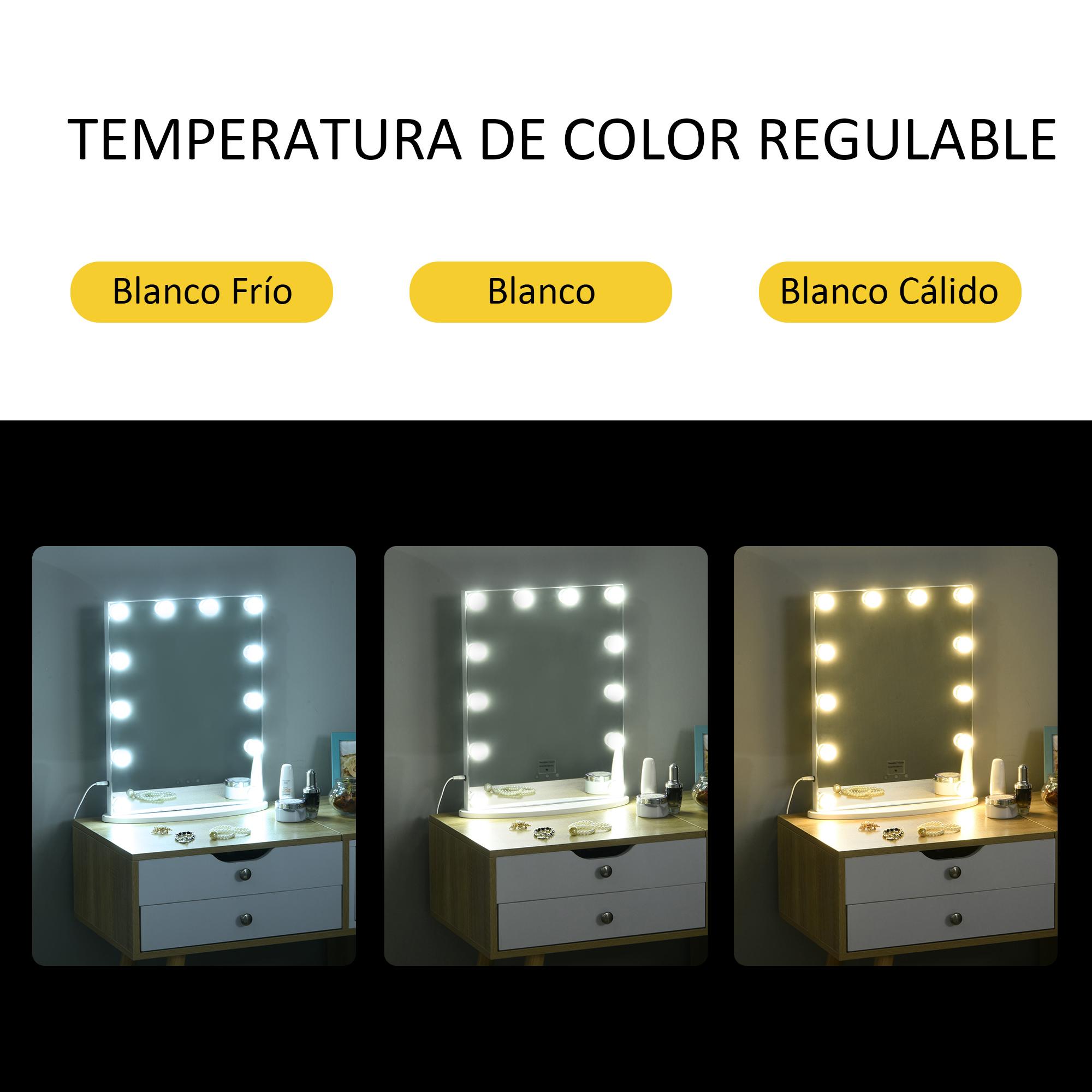 Espejo de Maquillaje Luz LED Ajustable 41,5x13,5x51cm Blanco