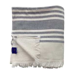 Fouta doublée éponge Karabuk XL Bleu marine 140x180 380g/m²