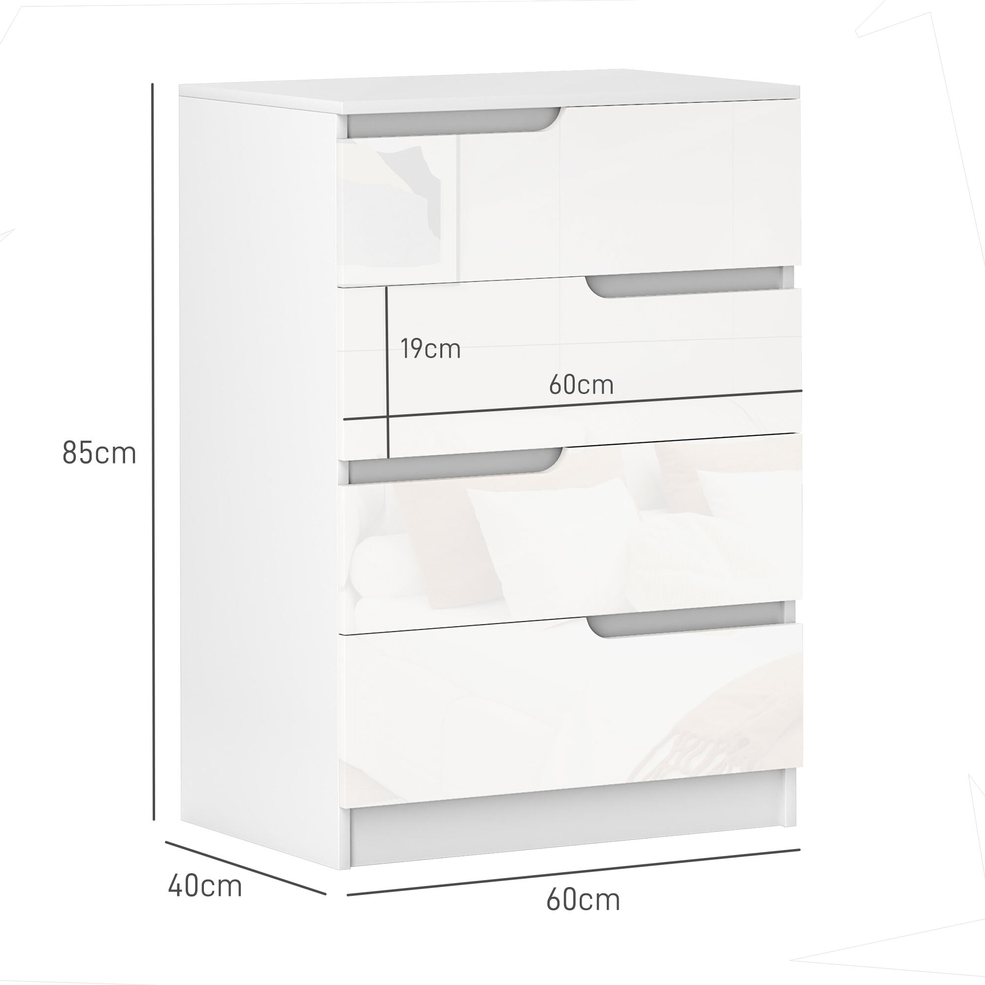 Cómoda con 4 Cajones Cómoda de Dormitorio Moderno con Anti-vuelco Cajonera para Salón Pasillo 60x40x85 cm Blanco
