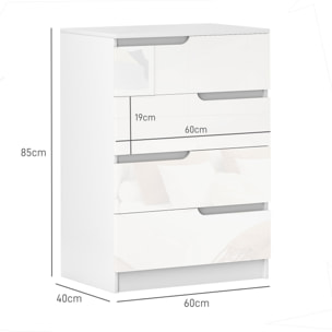 Cómoda con 4 Cajones Cómoda de Dormitorio Moderno con Anti-vuelco Cajonera para Salón Pasillo 60x40x85 cm Blanco