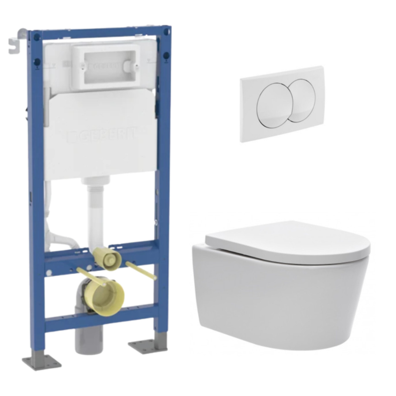Duofix Pack WC bâti autoportant + WC sans bride + abattant SoftClose Swiss Aqua Technologies + plaque (GEBSTBRWR03MAN-FR)